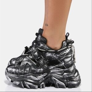 Anthony wang Futuristic Black and Silver Platform Sneakers
